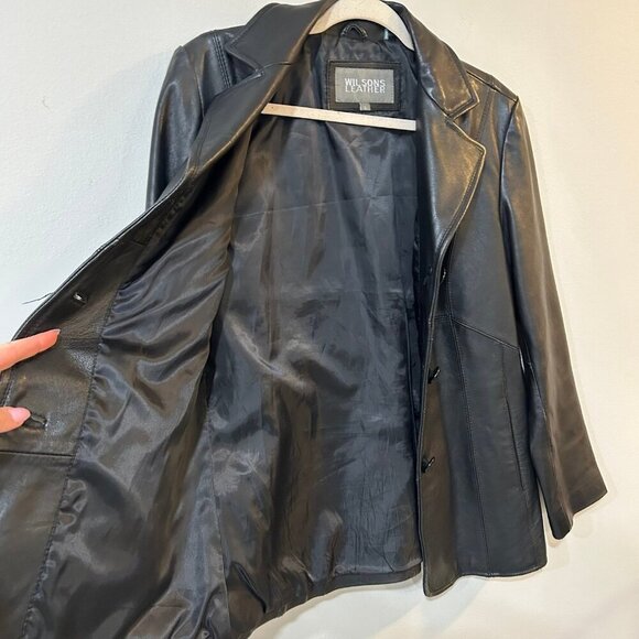 Vintage Wilson’s Leather Black Button Down Collar Jacket Women’s Size Large - Picture 4 of 6